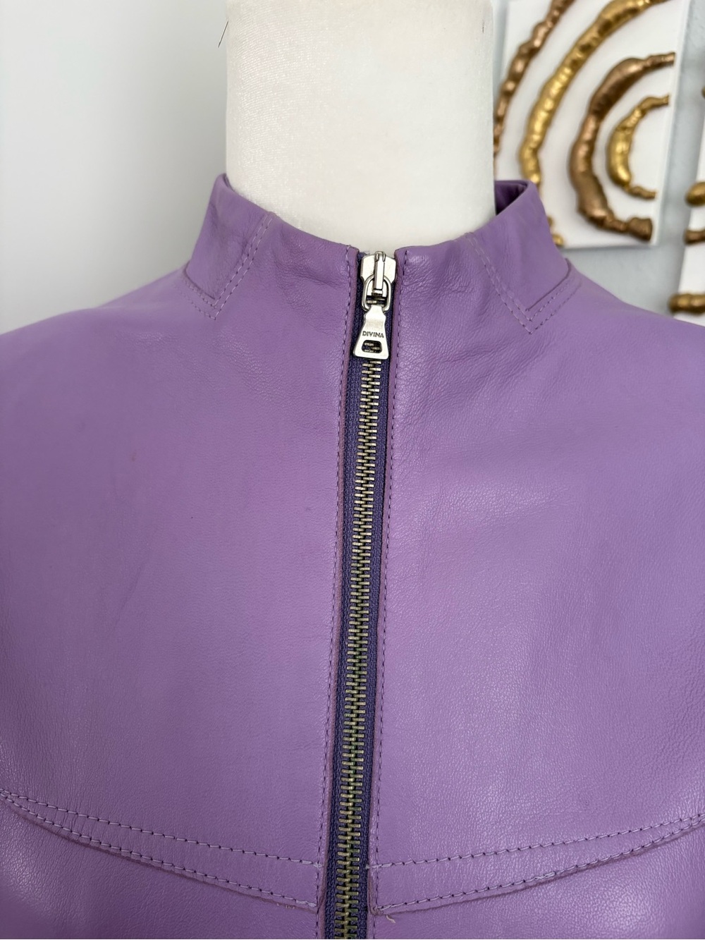 Women's Lavender Leather Zip Jacket - Picture 2 of 8